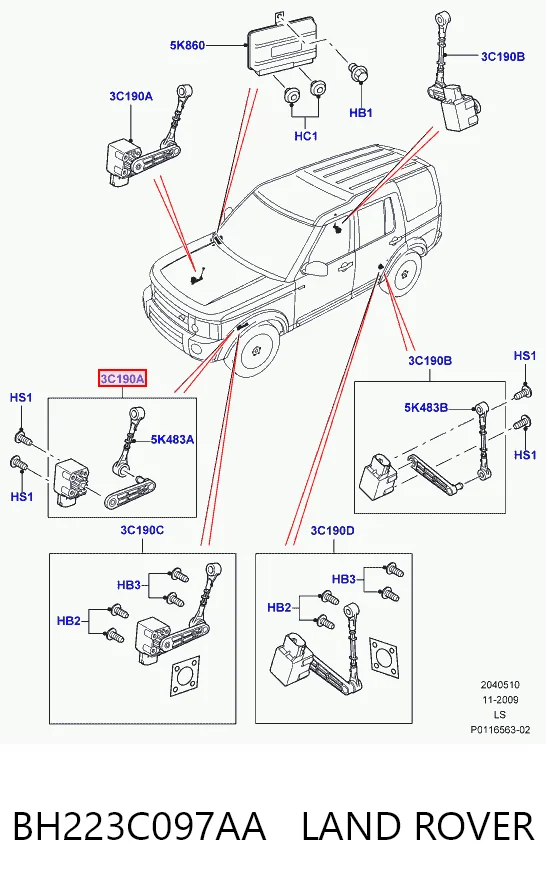 Датчик рівня положення кузова, передній правий Land Rover 5H223C097BA ціна, від 28.06 USD