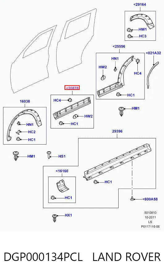 DGP000134PCL Land Rover Молдинг передніх лівих дверей, нижній
