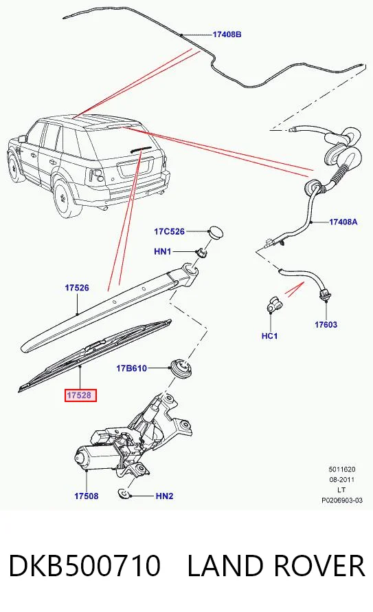 DKB500710 Land Rover Щітка склоочисника задня