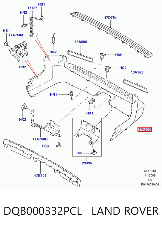 Кожух бампера заднього Land Rover Discovery III позашляховик (LR3) (2004 - 2009) ціна, від 43.50 USD
