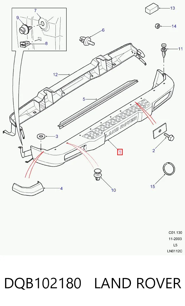 Буфер (бампер) задній на Land Rover Discovery II LJ ,LT