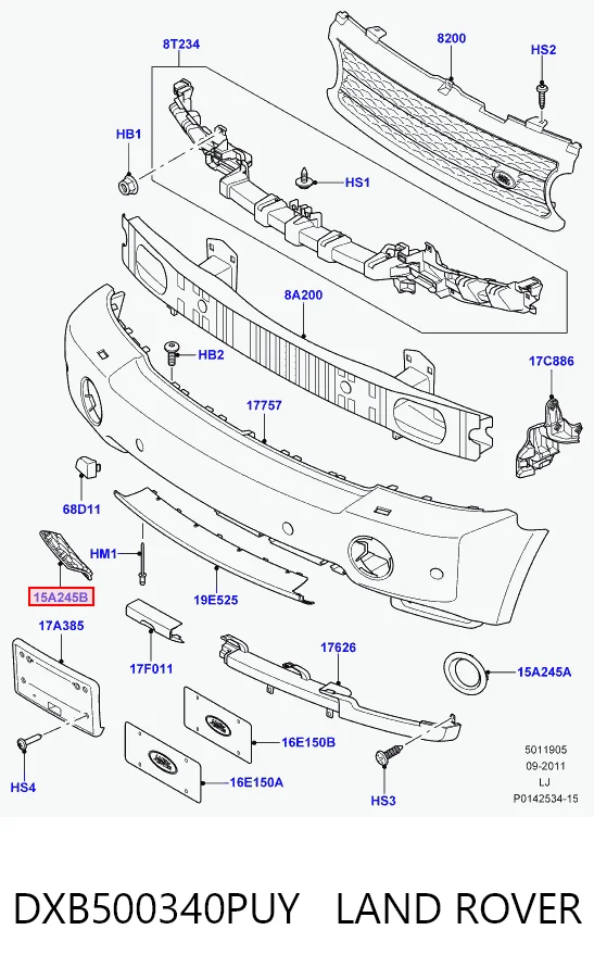 DXB500340PUY Land Rover Решітка переднього бампера, права