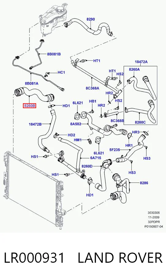 LR000931 Land Rover Патрубок системи охолодження
