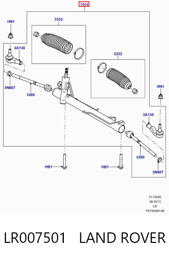 LR007501 Land Rover Рейковий рульовий механізм