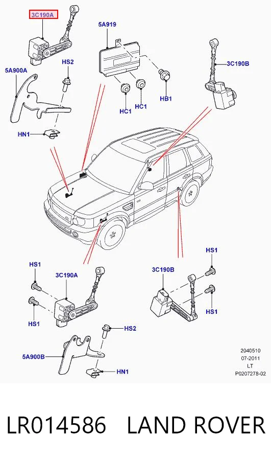 LR014586 Land Rover Датчик рівня положення кузова, передній