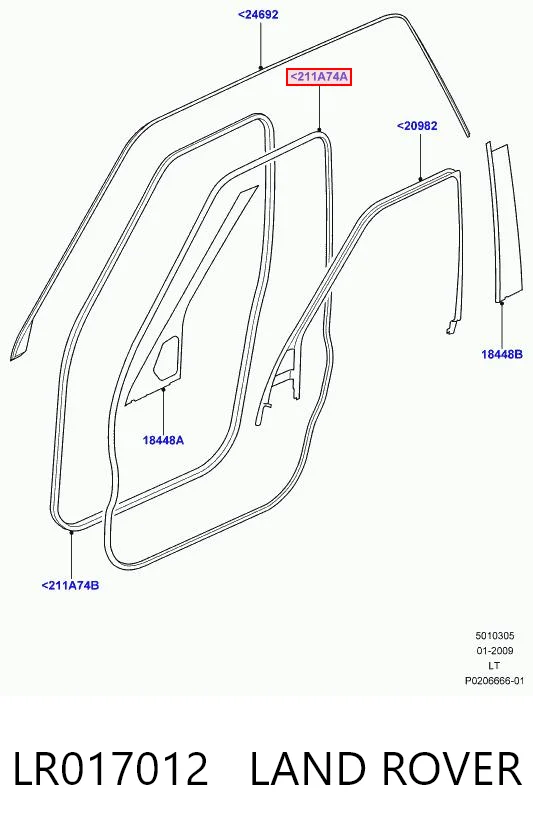 LR017012 Britpart Ущільнювач дверей передніх, (на двері)