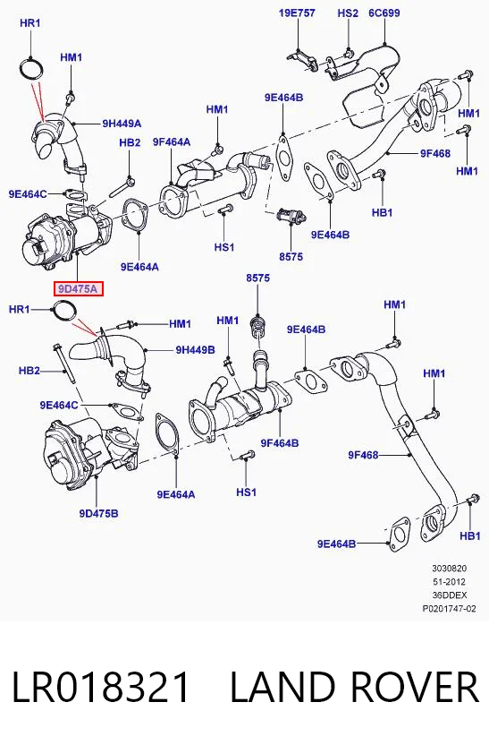 LR018321 Britpart Клапан рециркуляції відпрацьованих газів EGR