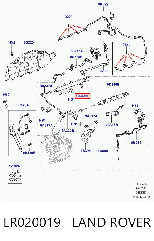 LR020019 Land Rover Розподільник палива (рампа) правий