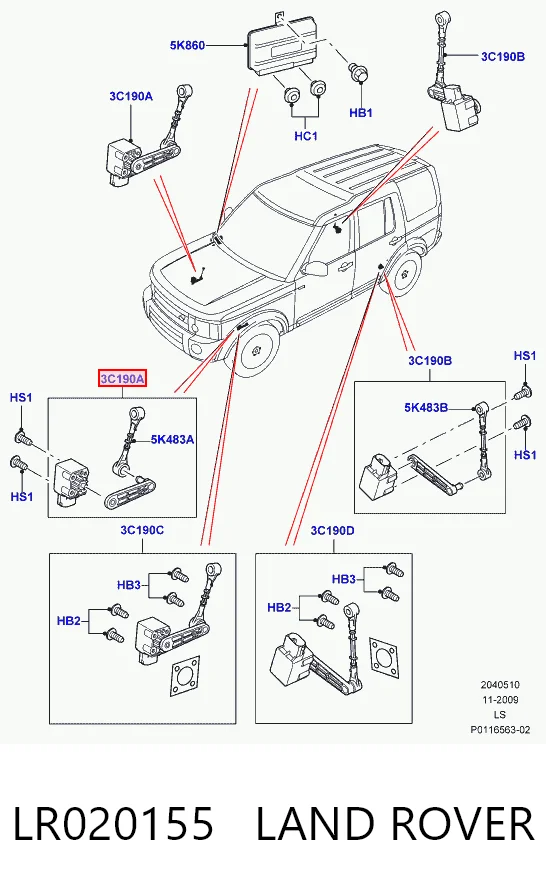 Датчик рівня положення кузова, передній лівий TQ45007 Tqparts