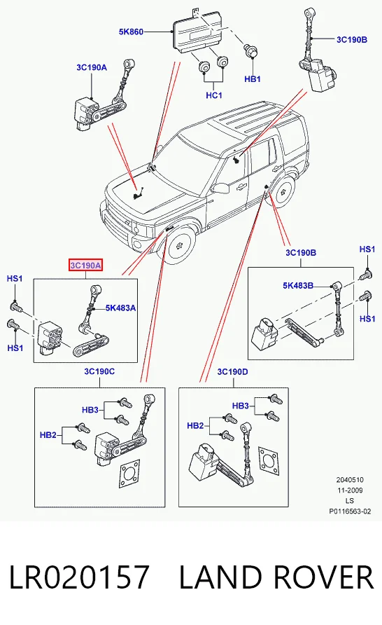 LR020157 Land Rover Датчик рівня положення кузова, передній правий