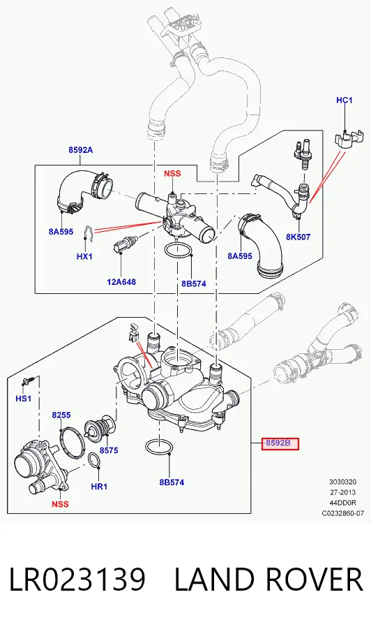 AL3Q9K478DB Land Rover Корпус термостата в зборі
