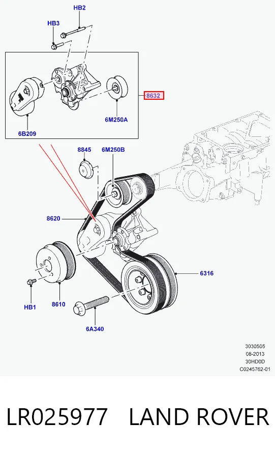 LR025977 Land Rover Натяжна планка поліклинового ременя