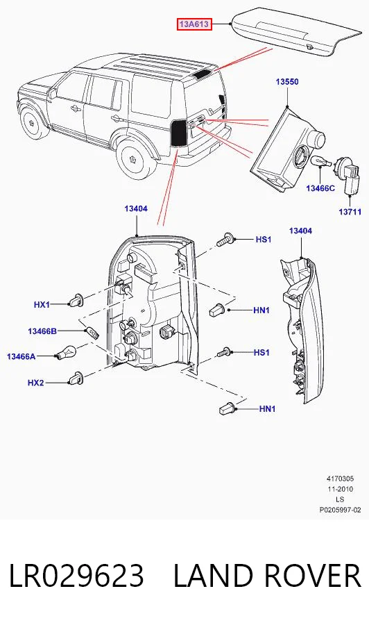 Стоп-сигнал заднього скла на Land Rover Discovery III LR3