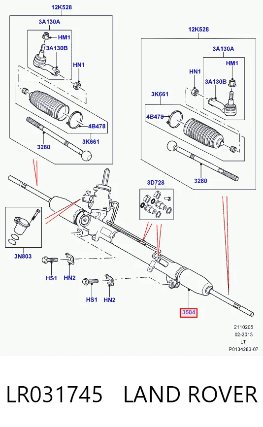 6H123K748FA Land Rover Рейковий рульовий механізм