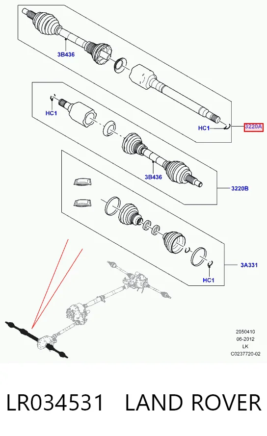 LR034531 Land Rover Привід передній правий