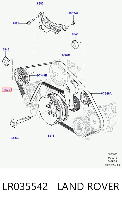 LR035542 Land Rover Поліклиновий ремінь