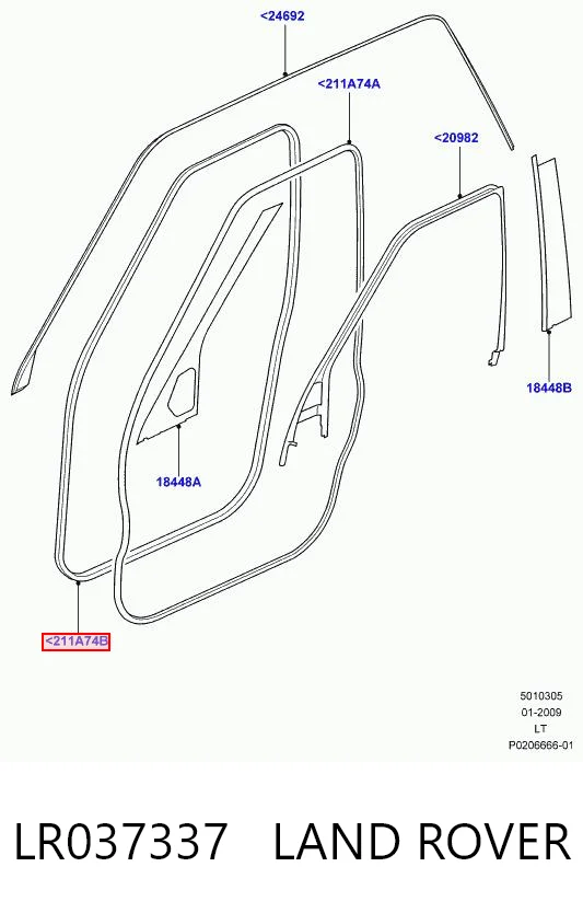 LR037337 Land Rover Ущільнювач двері передньої (на кузові)