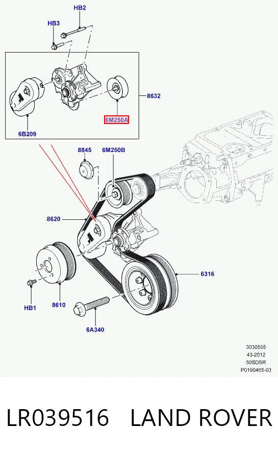 LR039516 Land Rover Ролик приводного ременя, паразитний