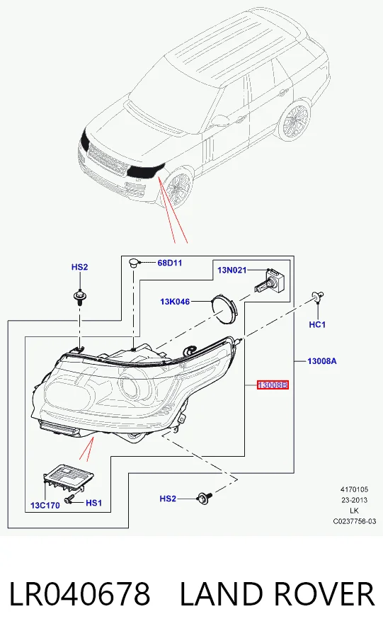 Фара дальнього світла в зборі на Land Rover Range Rover IV L405