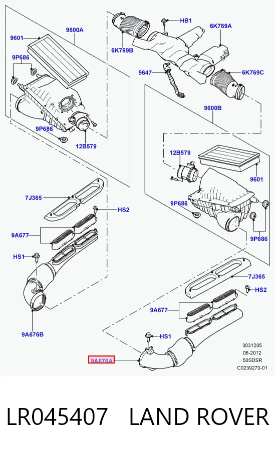 LR045407 Land Rover Патрубок повітряний, вхід повітряного фільтра