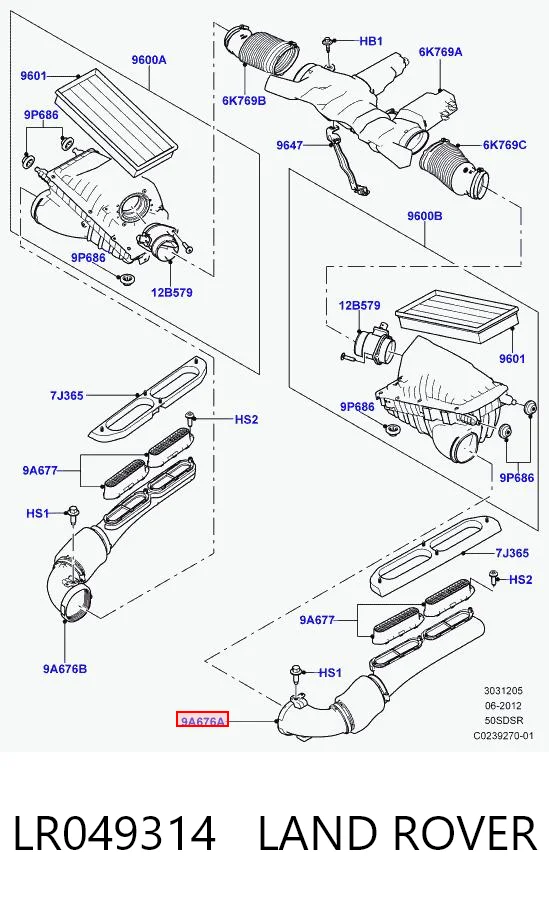 LR049314 Land Rover Патрубок повітряний, вхід повітряного фільтра