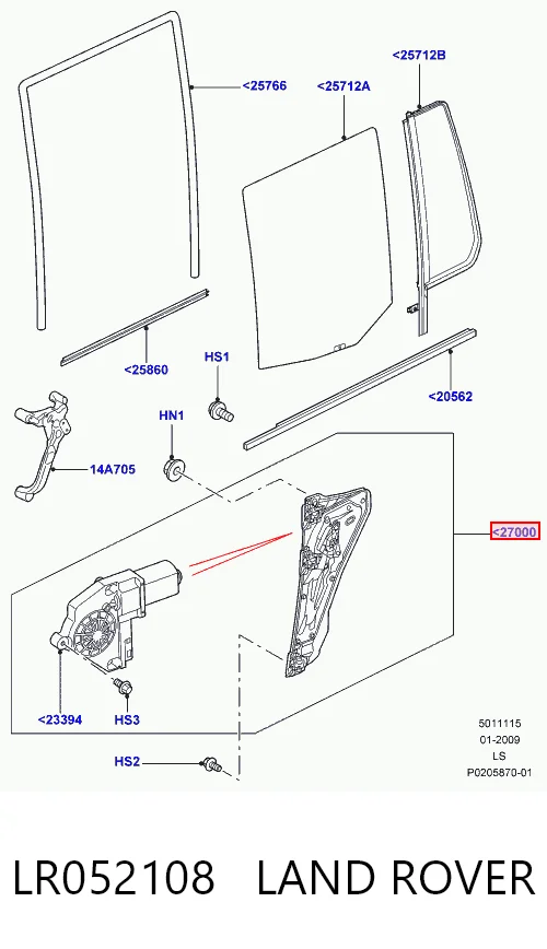 AH2227001AA Land Rover Склопідйомник задніх лівих дверей