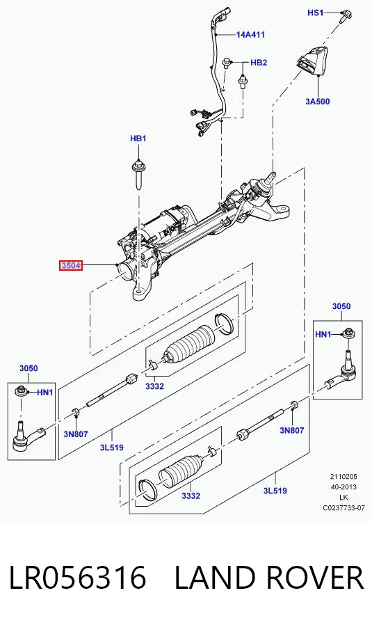 LR056316 Land Rover Рейковий рульовий механізм
