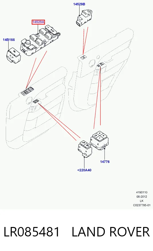 Кнопковий блок керування склопідіймачами передній лівий Land Rover CPLA14540AC ціна, від 57.01 USD