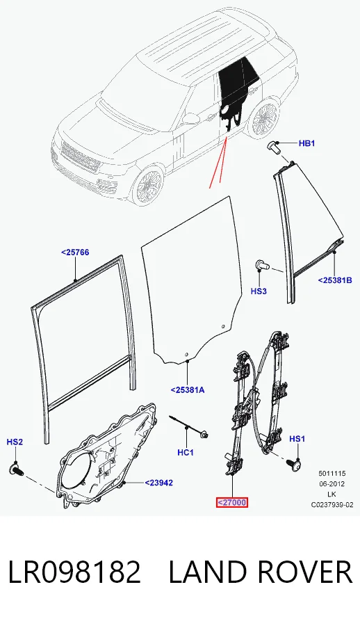 LR098182 Land Rover Склопідйомник задніх правих дверей
