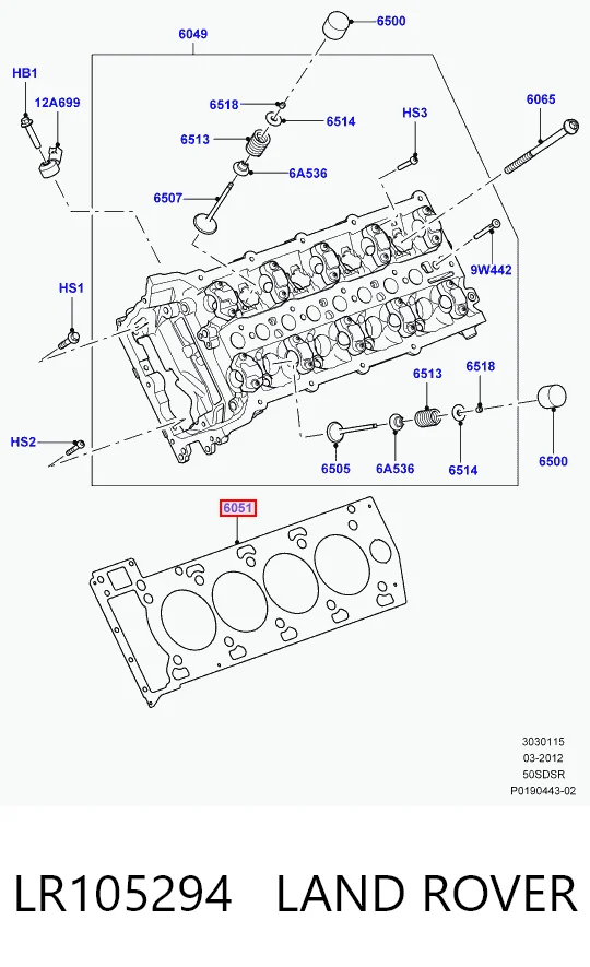 LR105294 Land Rover Прокладка головки блоку циліндрів (ГБЦ), права