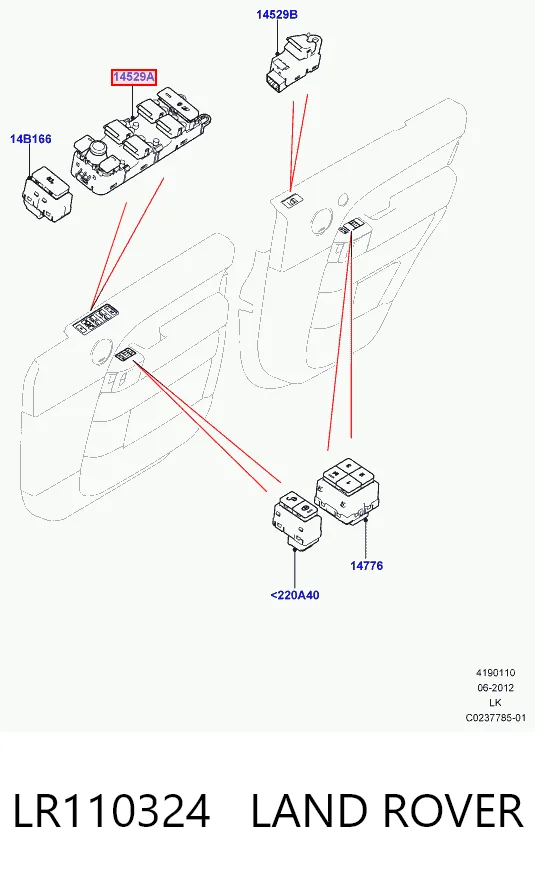Кнопковий блок керування склопідіймачами передній лівий CPLA14540AC Land Rover