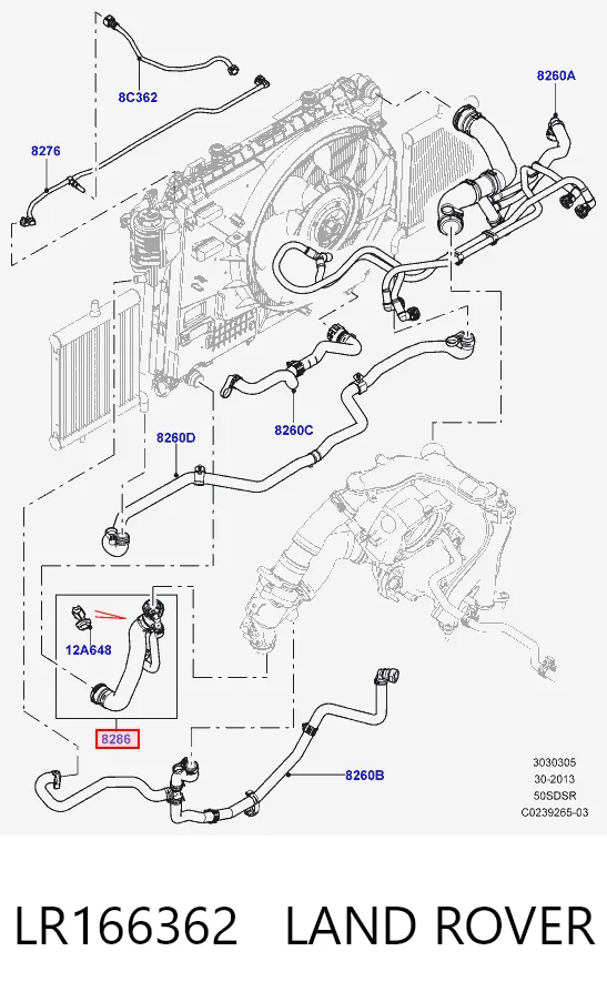 LR166362 Land Rover Шланг/патрубок радіатора охолодження, нижній