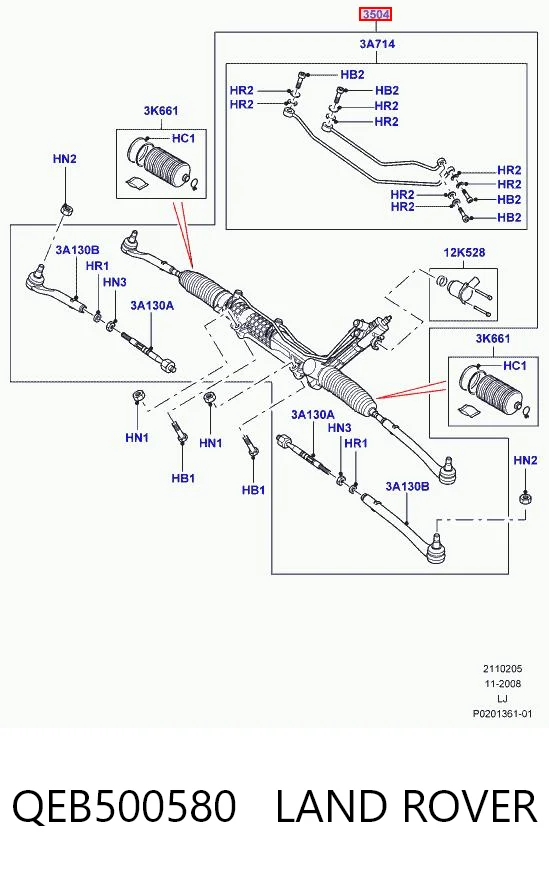 QEB500580 Land Rover Рейковий рульовий механізм