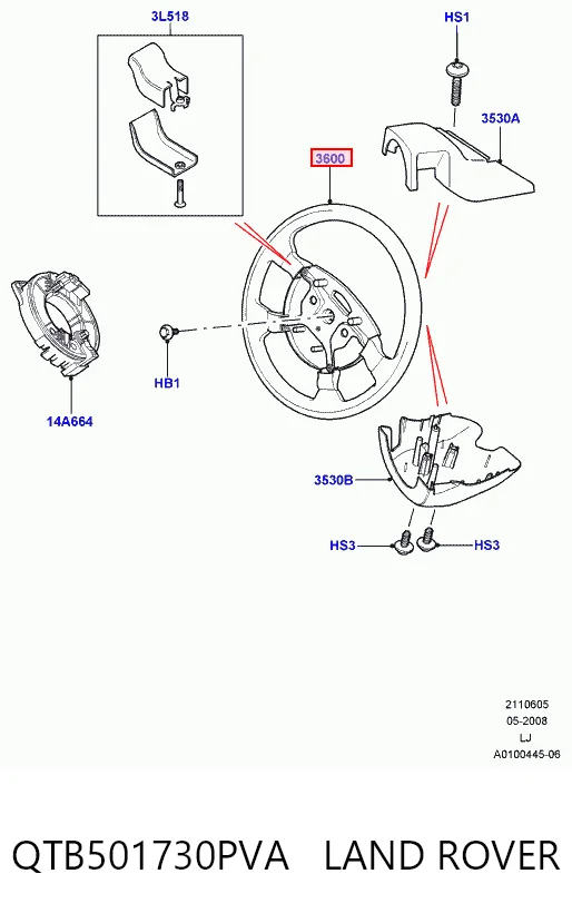 Рульове колесо Rover QTB501590PVA ціна, від 63.35 USD