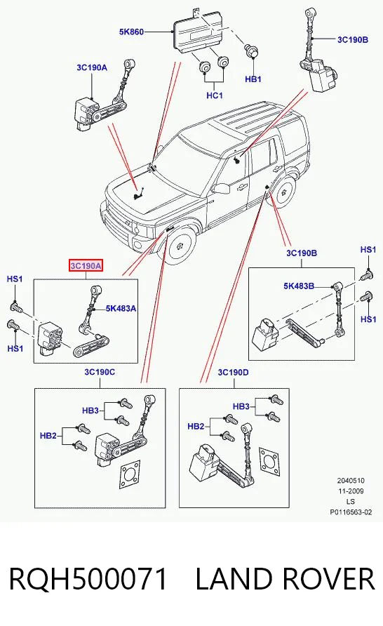 RQH500071 Land Rover Датчик рівня положення кузова, передній лівий
