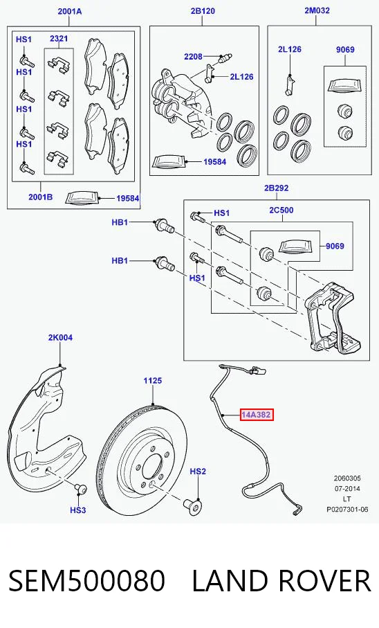SEM500080 Land Rover Датчик зносу гальмівних колодок, передній