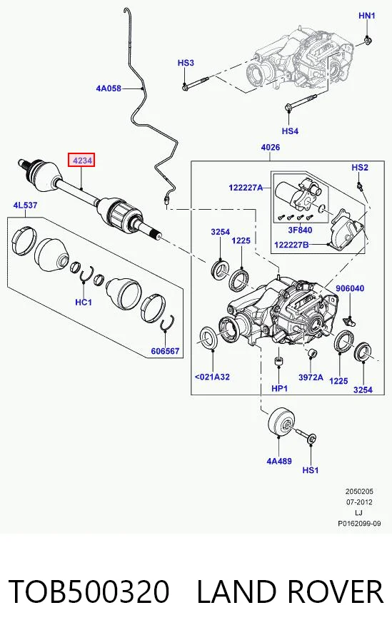 TOB500320 Land Rover Піввісь задня, ліва