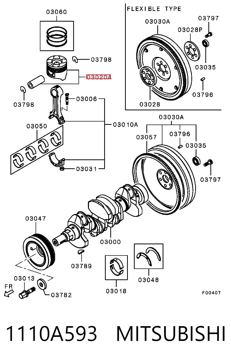 1110A593 Mitsubishi Поршня на 1 циліндр, STD