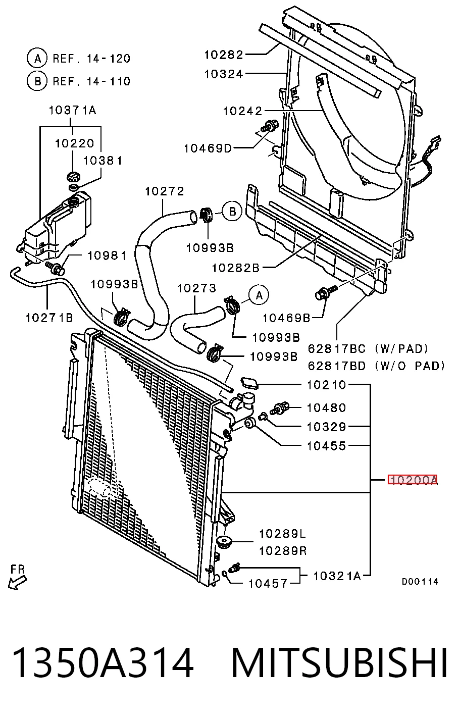 1350A314 Mitsubishi Радіатор охолодження двигуна