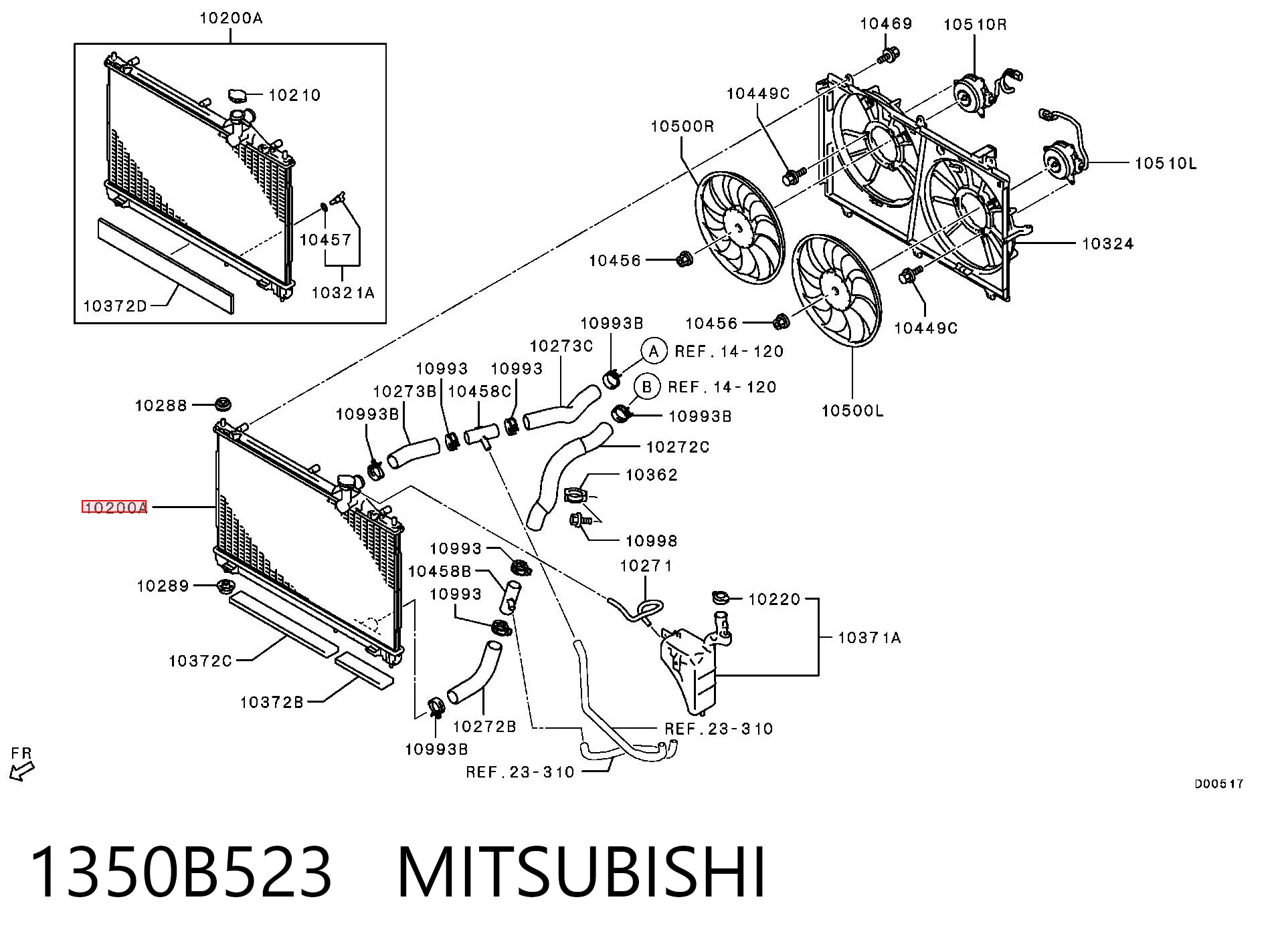1350B523 Mitsubishi Радіатор охолодження двигуна