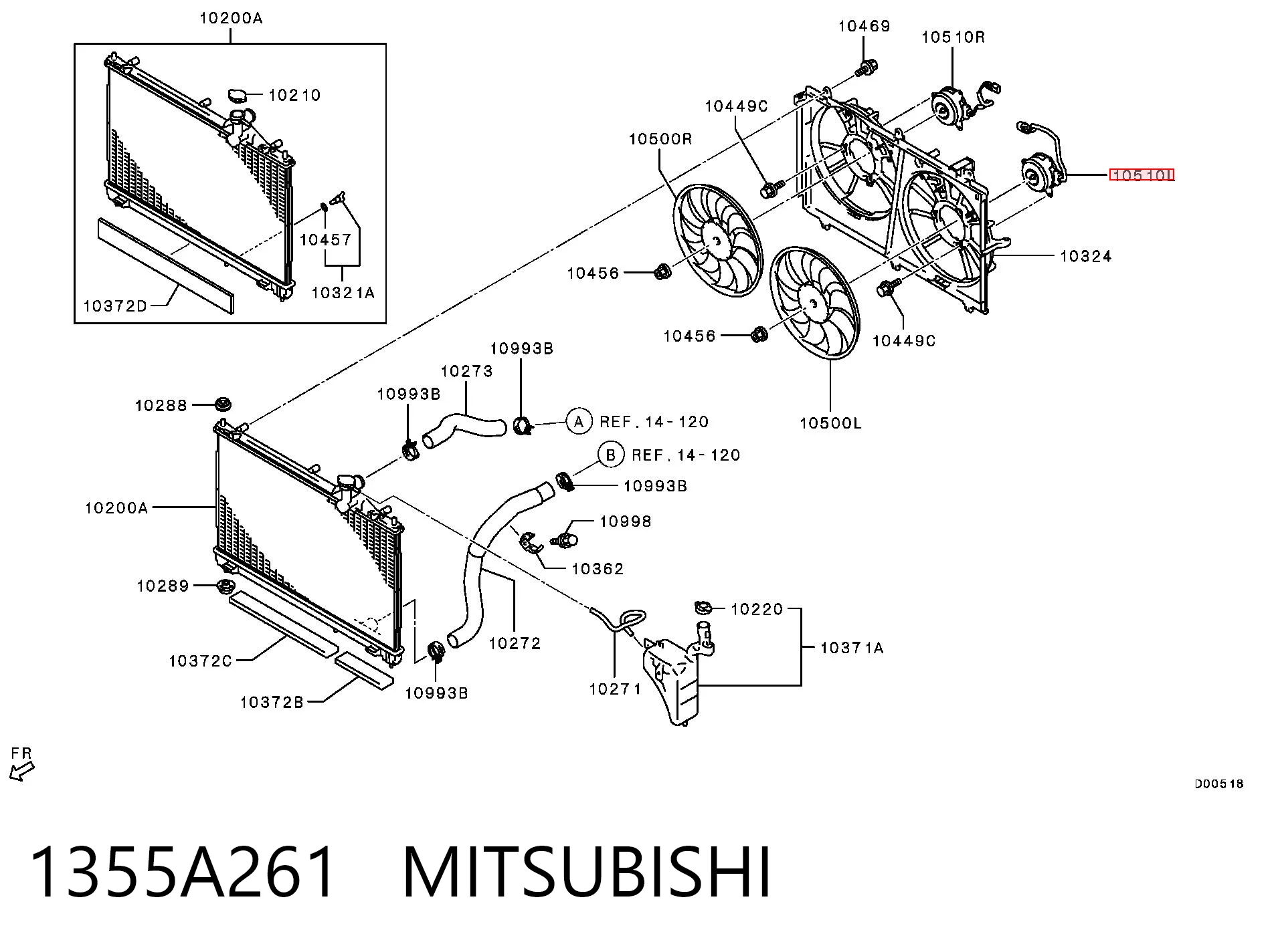 1355A261 Mitsubishi Мотор вентилятора системи охолодження, лівий