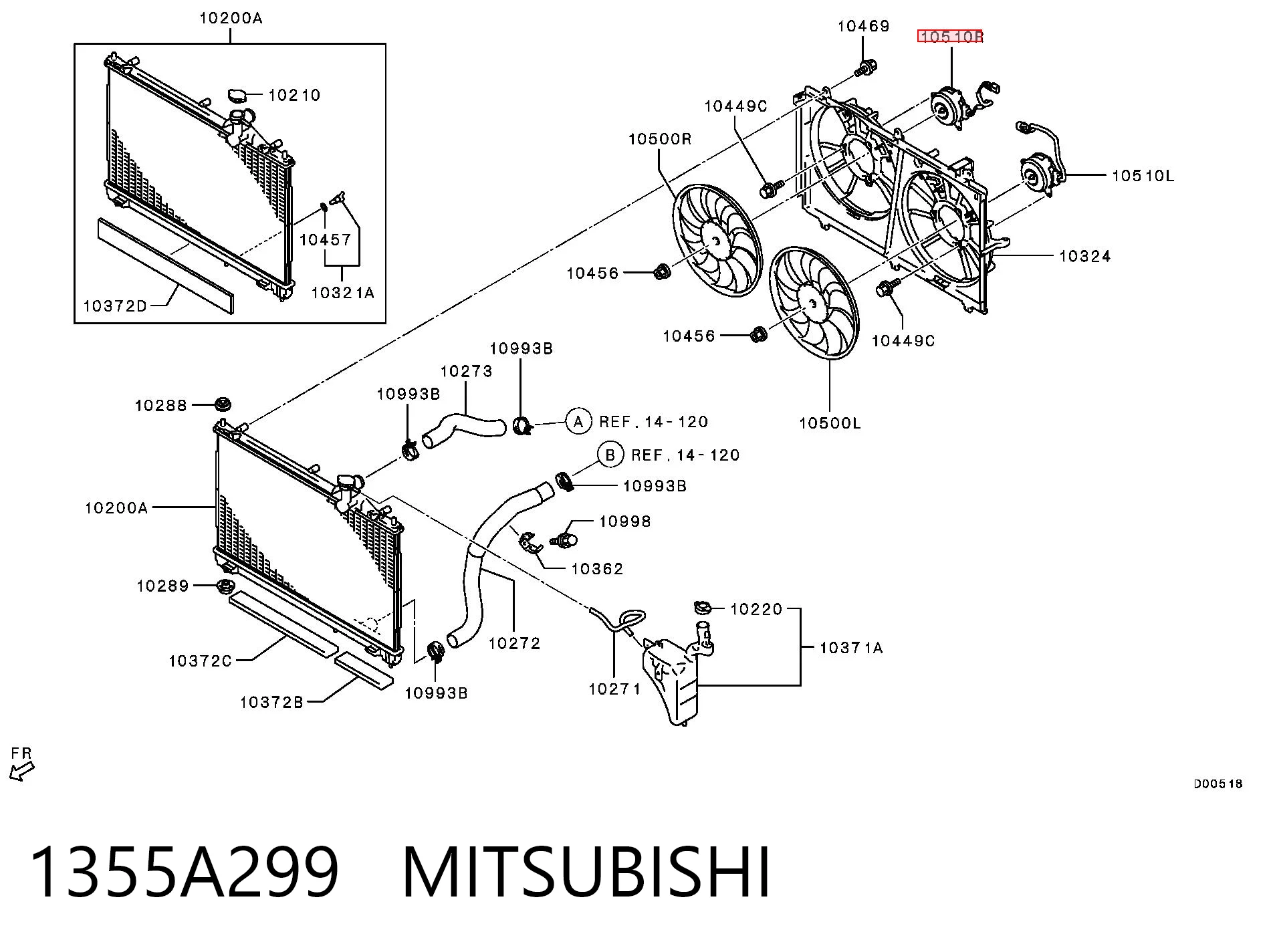 1355A299 Mitsubishi Двигун вентилятора системи охолодження, правий