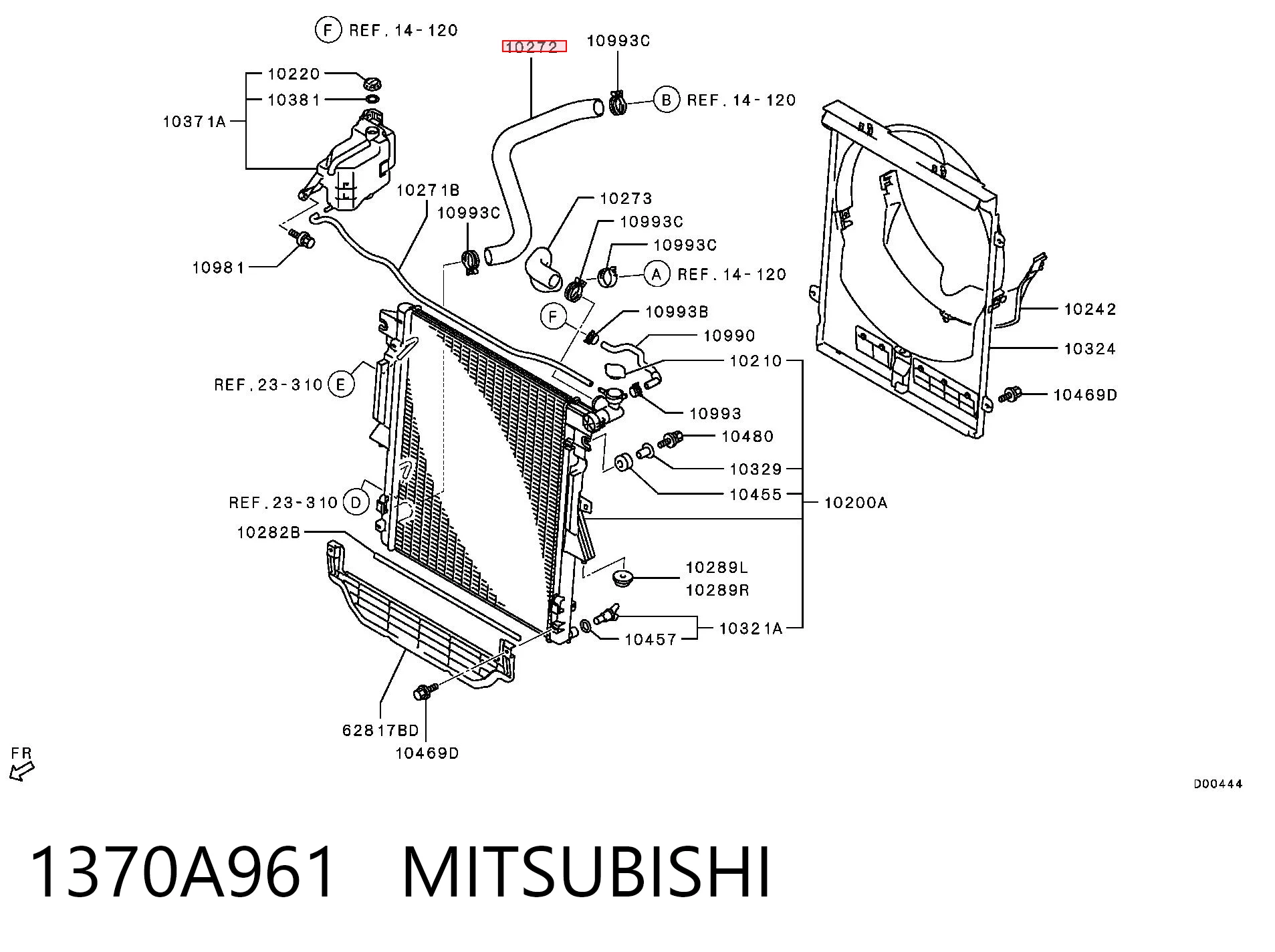 1370A961 Mitsubishi Шланг/патрубок радіатора охолодження, нижній