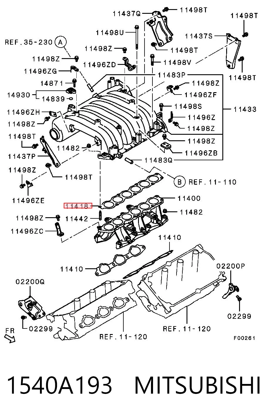 1540A193 Mitsubishi Прокладка впускного колектора, верхня