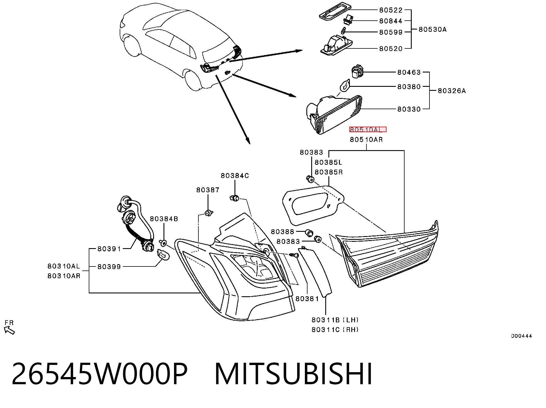 26545W000P Mitsubishi Задня ліва внутрішня фара