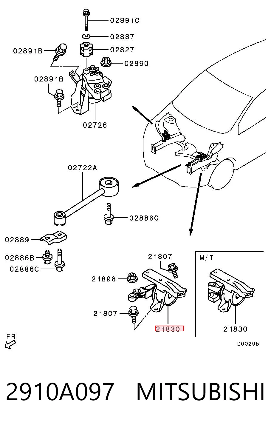 2910A097 Mitsubishi Подушка (опора) двигуна, ліва передня