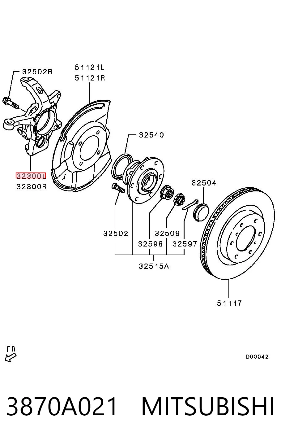 Цапфа - поворотний кулак передній, лівий 3870A021 Chrysler
