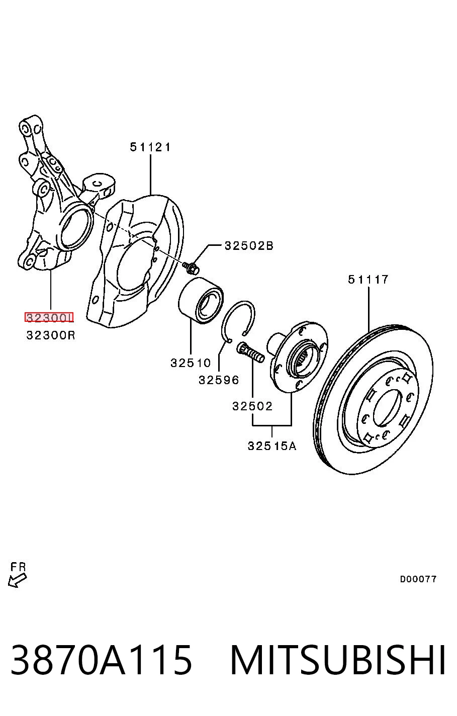 3870A115 Mitsubishi Цапфа передня ліва