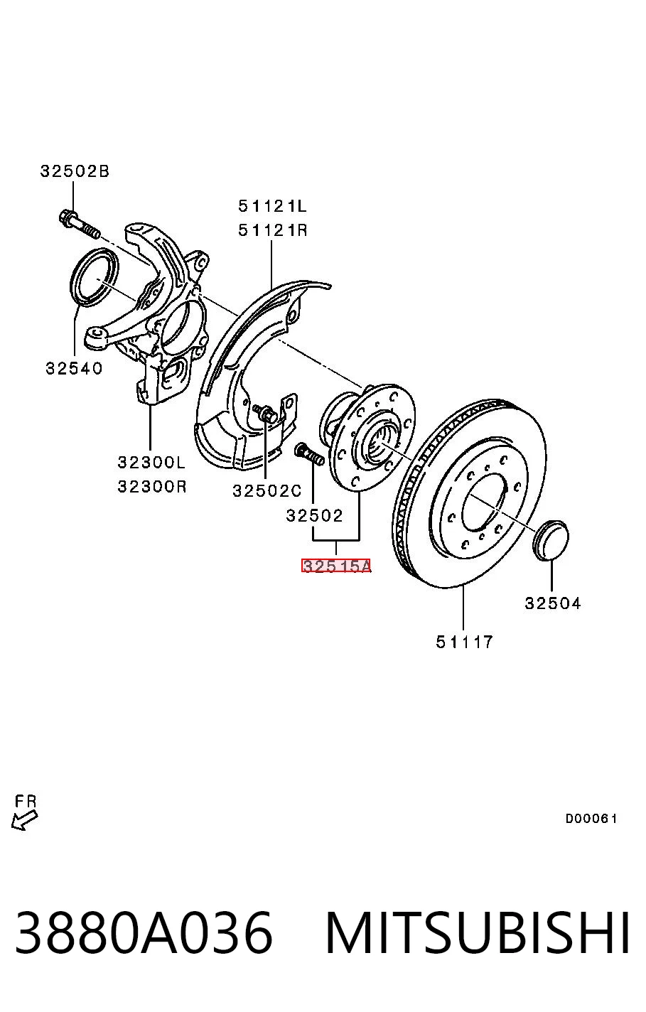 3880A036 Mitsubishi Маточина (передня)
