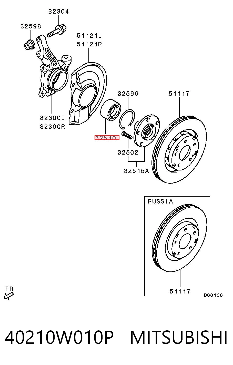 40210W010P Mitsubishi Підшипник маточини передньої